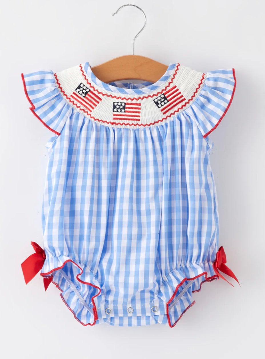 4th of July Flag Smocking Romper